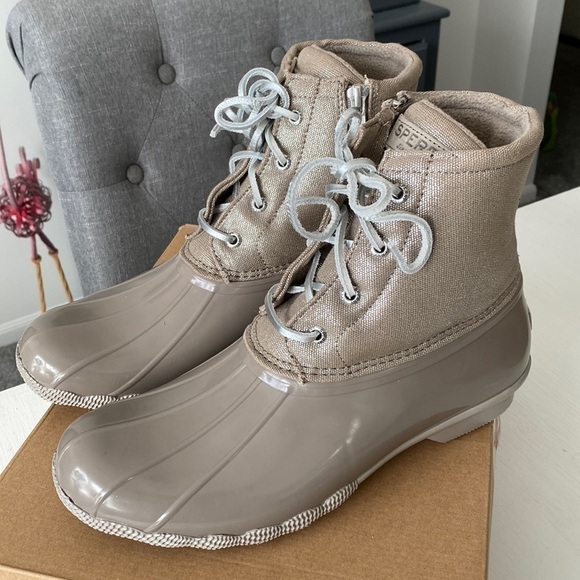 Sperry Saltwater Waterproof Shimmer Dove Duck Booties Rain Snow Boots New in Box - Picture 8 of 17